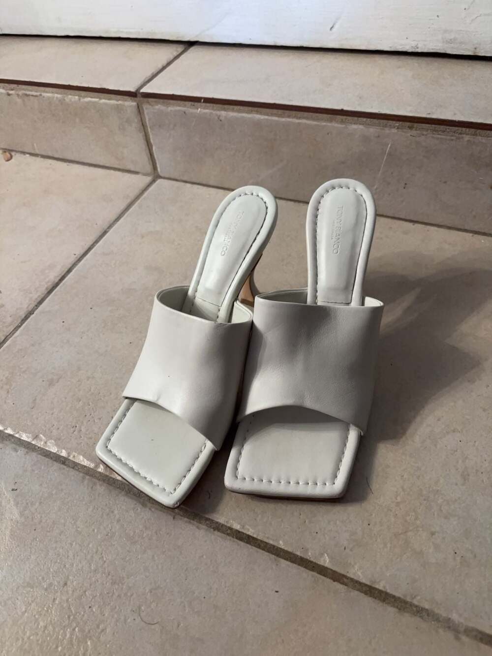 Tony Bianco White Square Toe Kitten Heels